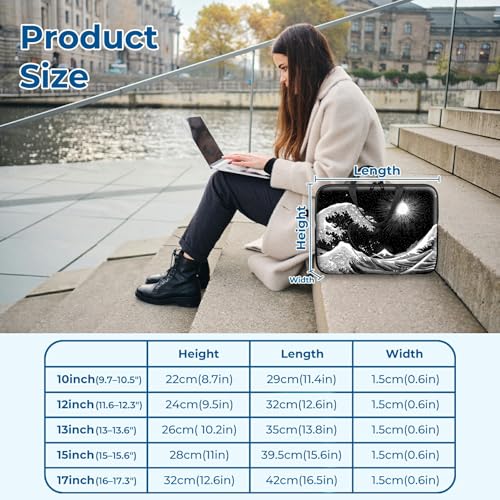 Laptop Sleeve with Handle 15.6 Inch, Waterproof Laptop Case Bag, Black Wave Pattern Design Computer Sleeve Compatible with MacBook Air, Pro, HP, Dell, Lenovo, ASUS - color: Black Wave, size: 15inch(15-15.6")