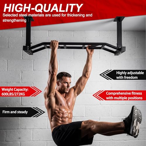 Strength Training Pull-Up Bars 47 Inch Ceiling Mount Pull Up Bar Fitness Trainer Adjustable Height Heavy Duty Multi-Grip Chin Up Bar Home Gym Equipment