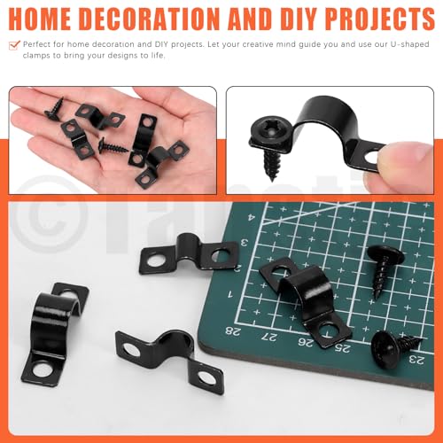 Tanstic 25Pcs Black Two Hole Pipe Strap, 3/8” Two Hole Strap U Bracket Rigid Pipe Strap Pipe Strap Clamp with Phillips Modified Truss Head Wood Screws for Fixing Pipe, Conduit, U Bracket - size: 3/8 Inch