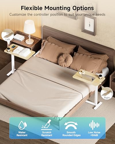 BIZUM Adjustable Bedside Table with Swivel Hidden Wheels Pneumatic Rolling Desk Mobile Standing Desk with Cup Holder for Hospital Home(31.5"x15.8" Maple) - color: Maple, size: 31.5"x15.8"
