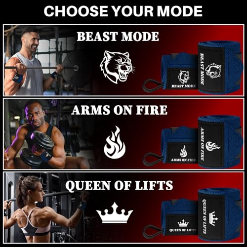 TECEUM Elastic Cotton Weightlifting Wrist Wraps with Thumb Loops, 1 Pair - color: Navy Blue, style: 12" – Arms on Fire