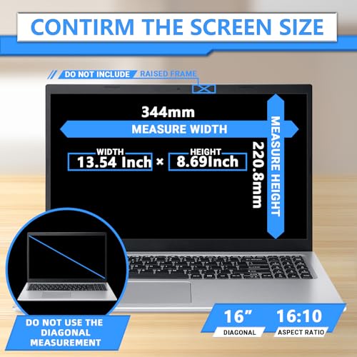 Magnetic Laptop Privacy Screen 16 Inch 16:10, Removable Privacy Filter | Compatible with Samsung HP Dell Asus Acer Sony Lenovo LG Thinkpad Toshiba, Anti Spy, Anti Glare, Blue Ray Reduction - size: 16 in 16:10 privacy screen