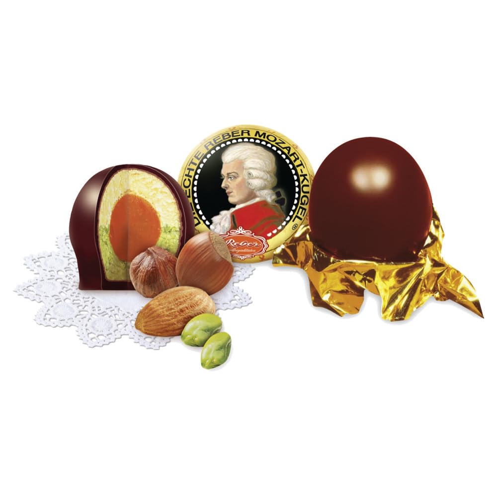 REBER Mozart Kugel Dark & Milk Chocolate - Gourmet Almond & Pistachio Marzipan, Hazelnut Praline, Kosher Confectionery for Gifting or Snacking | 8