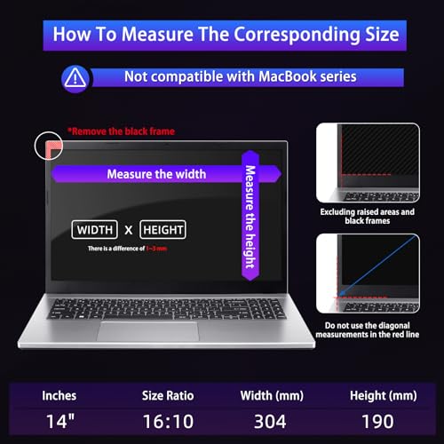 14" Privacy Screen Computer for 16:10 Aspect Ratio, 2-Sided Removable Anti-Peeping/Anti-Glare, Blue Light Block, UV Protect, Reduce Strain, Anti-Scratch, Fits 14-inch 16:10 Protector Film - size: 14inch 16:10