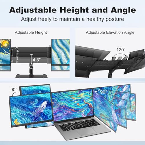 DEPGI 14" Laptop Screen Extender Built-in Cooler, 1200P FHD One Cable Connect Portable Triple Monitor, Dual Screen Monitor Fits 13"-17.3" Laptop with Stand for MacOS/Windows - style: Built-in fan