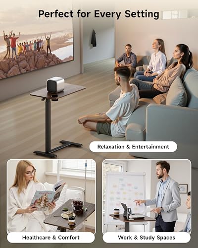 BIZUM Adjustable Bedside Table with Swivel Hidden Wheels Pneumatic Rolling Desk Mobile Standing Desk with Cup Holder for Hospital Home(31.5"x15.8" Walnut) - color: Walnut, size: 31.5"x15.8"