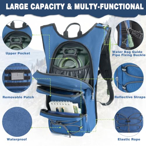 Hydration Backpack, Tactical Molle Water with 3L TPU Water Bladder | Lightweight Military Hydration Daypack for Hiking, Running, Cycling, Climbing, Biking, 105 oz, Breathable Back Panel - color: Blue
