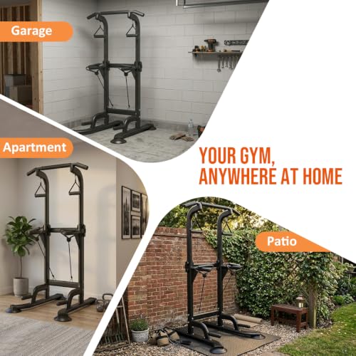 Power Tower Pull Up & Dip Station Multi-Function Home Strength Training Fitness Workout Station Height Adjustable - color: Black