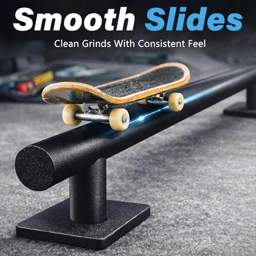 Fingerboard Rail,11" Metal Grind Rail, Solid Steel Black Powder-Coated Skate Ramps with Non-Slip Foam Pads, Square & Round Mini Style, 2Pcs Skate Park Kit with Two Skateboards - size: Square and Round