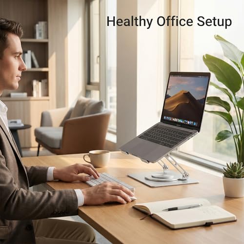 360 Rotating Aluminum Laptop Stand, Adjustable & Foldable Ergonomic Computer Stand, Compatible with MacBook, iPad, Dell, HP up to 16 Inches for Home & Office, Silver - color: Silver