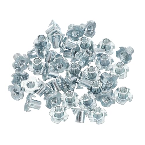 PATIKIL M6 T-Nuts, 40 Pcs Zinc Plated Steel 4-Pronged Tee Blind Nut 10 mm Length Four-jaw t Nuts Threaded Inserts Hardware for Wood Furniture Cabinetry Rock Climbing Holds - size: M6x10 mm