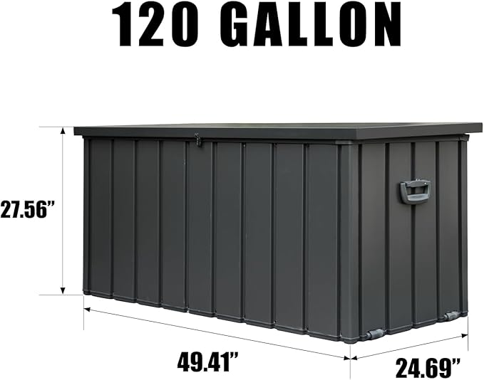 Domi Outdoor Storage Deck Box 120 Gallon, Waterproof Lockable Steel Outdoor Storage Container for Outside Cushions, Garden Tools and Pools Equipment, Gray