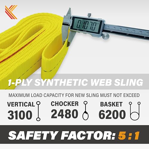 1-Ply Lifting Sling Straps 2”x 12ft - 3100lbs Vertical Capacity Heavy Duty Flat Eye Lift Sling, for Rigging Moving Towing Hoisting -2Pack - Kodiak Straps - color: 2 PACK, size: 2inch x 12ft