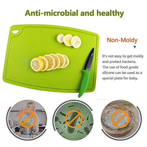 Liflicon Extra Large Thick Silicone Cutting Board 14.6'' x 10.43'' Chopping Board Flexible Cutting Mats Dishwasher Safe-Green