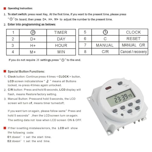 Baomain Time Switch Relay with 4 x Terminal Cable,Digital LCD Programmable Timer,110V AC Input,200-250V 16A Output,28 Programs Daily/Weekly Schedule,CN101A for Lighting and Equipment Control - size: Timer with Terminal Cable