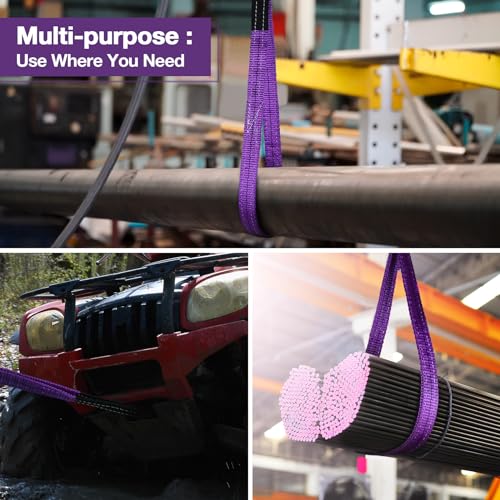 Lift Sling Straps,1" x 14' 2-Ply Heavy Duty Flat Eye Lift Sling | Twist Eye Polyester Lifting Sling Straps Nylon Tree Saver Recovery Strap Web Slings Rigging Moving Tow Hoisting Gear Strap - color: Purple, size: 1" x 14'