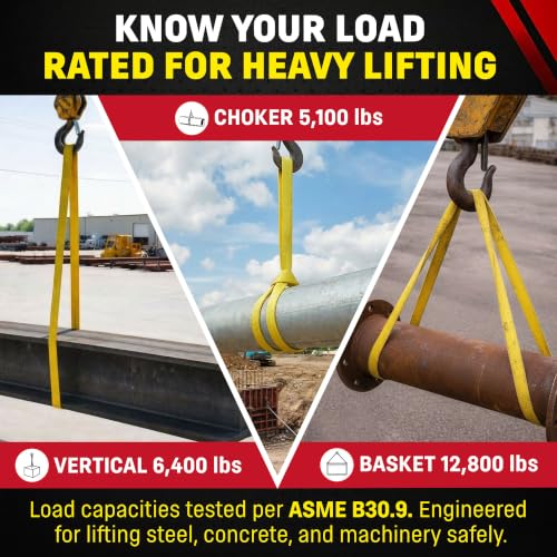 DD Sling (USA Made) 1" & 2" Widths by 4' to 12' Lengths In Listing, 2 Ply, Endless Nylon Lifting Slings, (900 webbing), 6,400 lbs Vertical, 5,100 lbs Choker, 12,800 lbs Basket (USA Made Nylon) (1"x8') - size: 1"x8'