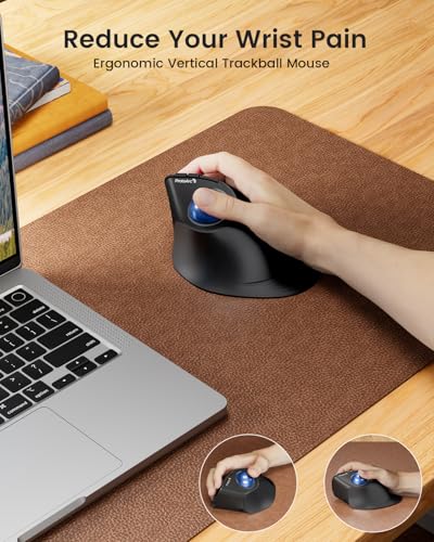 ProtoArc EM05 NL Wireless Vertical Trackball Mouse, 5 DPI Levels, Blue | 62° Vertical Design Supports a Natural Wrist Posture, Connect 3 Devices Via Bluetooth/2.4G USB-A, 500mAh Rechargeable Battery - color: Blue