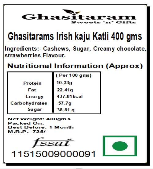 Ghasitaram Gifts Rakhi Gifts for Brothers Rakhi Sweets - Rakhi Gifts Sweets-Ghasitarams Irish kaju Katli 400 GMS with Beads Rakhi