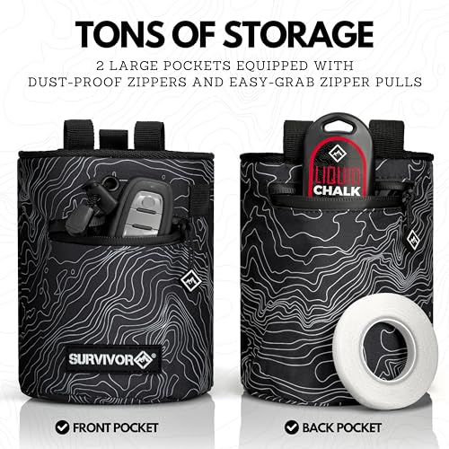 SURVIVOR Chalk Bag + Refillable Chalk Ball + 250ML Liquid Chalk Bundle