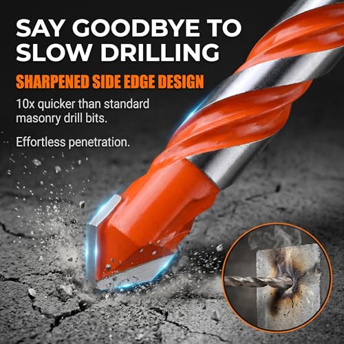 Concrete Carbide Drill Bits Hex Shank Masonry Cement Tile Drill Bit Set for Glass, Brick, Plastic, Cement and Tile, 5/32"-1/2" (10PCS) - size: 5/32"-1/2"