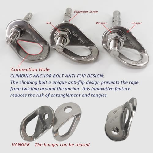 304 Stainless Steel Climbing Bolt Kit, Heavy-Duty Climbing Holds Hanger 1/2"-for Outdoor Climbing Walls, Bouldering Gyms, and DIY Home Training Setups (1 Set) - color: 1 set