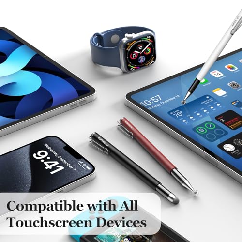 MEKO Stylus Pens for Touchscreens, 2 in 1 Capacitive Stylus | 4 Pack Thin Rubber Tip, High Sensitivity, Compatible with iPad iPhone Android All Touchscreen Devices - color: red/black