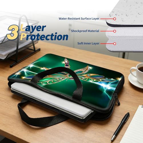 Laptop Bag 10 Inch,Resistant Shockproof Laptop Sleeve Case Protective Cover Carrying Case with Handle Compatible for HP Dell Lenovo Acer Asus Notebook Computer,Emerald Dragonfly - color: Emerald Dragonfly, size: 9-10.5 in