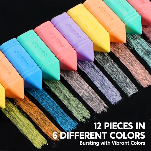 JOYIN 12 PCS Jumbo Sidewalk Chalk with 6 Colors, Washable Sidewalk Chalk for Kids, Non-Toxic School Supplies, Outdoor Games, Playground Accessories