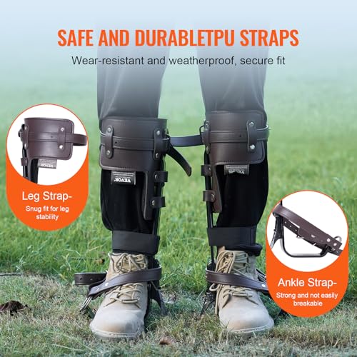 VEVOR Tree Climbing Spikes, 1 Pair Height-Adjustable Climbing Spurs, 350lbs Load Capacity Tree Climbing Gear with Straps, Arborist Equipment for Climbers, Hunting, Fruit Picking - color: Brown (Basic)