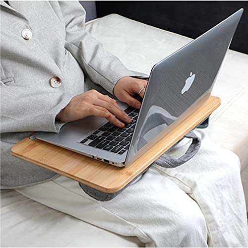 SUMISKY Portable Laptop Desk with Cushion and Phone Holder Bamboo Laptop Stand for Sofa Fits Up to 14 Inches - size: S(16.5"x10.8")