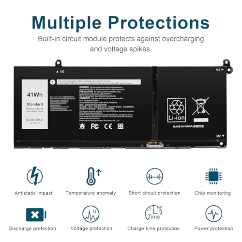 Futurebatt G91J0 Battery Replacement for Dell Latitude 3320 3330 3420 3520 Inspiron 3510 3511 3515 3520 3525 3530 5320 5330 5410 5415 5418 5518 5430 5435 7415 7425 7435 2-in-1 Vostro 5620 5625 - size: G91J0 9.65 × 4.53 × 0.67 in