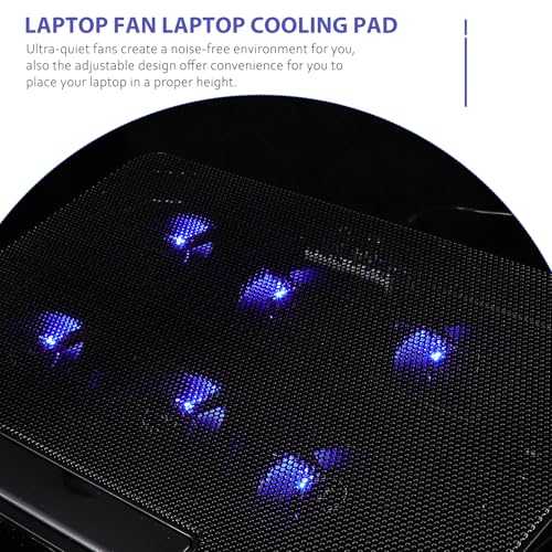 Laptop Cooling Pad with 6 Silent Fans 15.6-inch Adjustable Stand Black for Gaming and Office Use