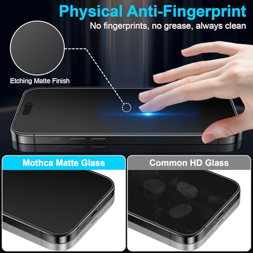 Mothca 2 Pack Matte Glass Screen Protector for iPhone 15 Pro 6.1-inch [Auto Fit Box Dust-Free] Edge to Edge Full Coverage Anti-Glare & Anti-Fingerprint Tempered Glass, Bubble Free, Smooth as Silk - size: iPhone 15 Pro-6.1 Inch