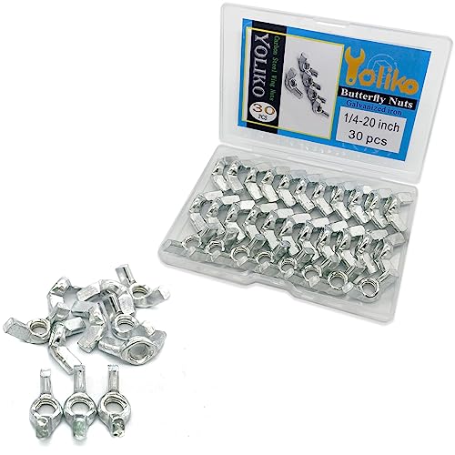 30 PCS 1/4-20 Inch Wingnuts, Quality Carbon Steel Wing Nuts Zinc Plated Fasteners Parts Butterfly Nut, Hand Twist Tighten Hardware Nuts Butterfly Wing-Nut 1/4-20” Assorted Kit - size: 1/4"-20 - Carbon Steel - 30 Pcs