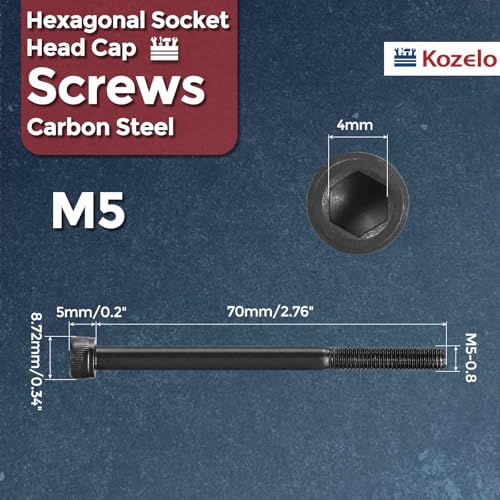25pcs Socket Head Cap Screws - [M5-0.8 x 70mm] Alloy Steel Black Oxide Grade 12.9 Internal Hex Screw for 3D Printer Furniture Industrial Use, Black - size: M5-0.8x70mm