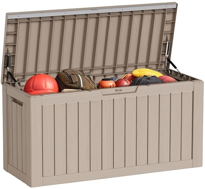 80 Gallon Outdoor Deck Box,Storage Lockable Waterproof Patio Furniture,Garden Tools,Cushions,Pool Accessories Outside Storage Resin Box(Gery)