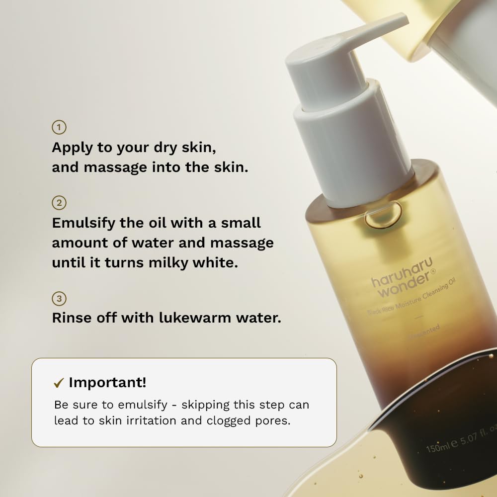 HARUHARU wonder Black Rice Moisture Cleansing Oil, 5.07 fl. oz