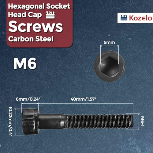 25pcs Socket Head Cap Screws - [M6-1 x 40mm] Alloy Steel Black Oxide Grade 12.9 Internal Hex Screw for 3D Printer Furniture Industrial Use, Black - size: M6-1x40mm