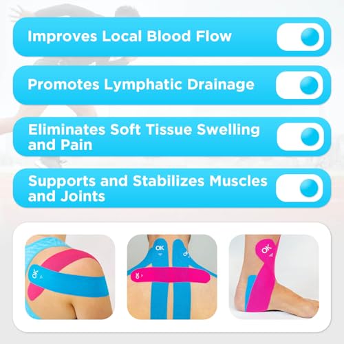 OK TAPE Precut Elastic Kinesiology Tape, 20 Strips, 2inch x 16ft, 2 Rolls | Sensitive Skin Friendly Latex Free Hypoallergenic Athletic Tape Roll for Muscle Joint Knee Waterproof Yellow - color: Yellow, size: 2 Rolls