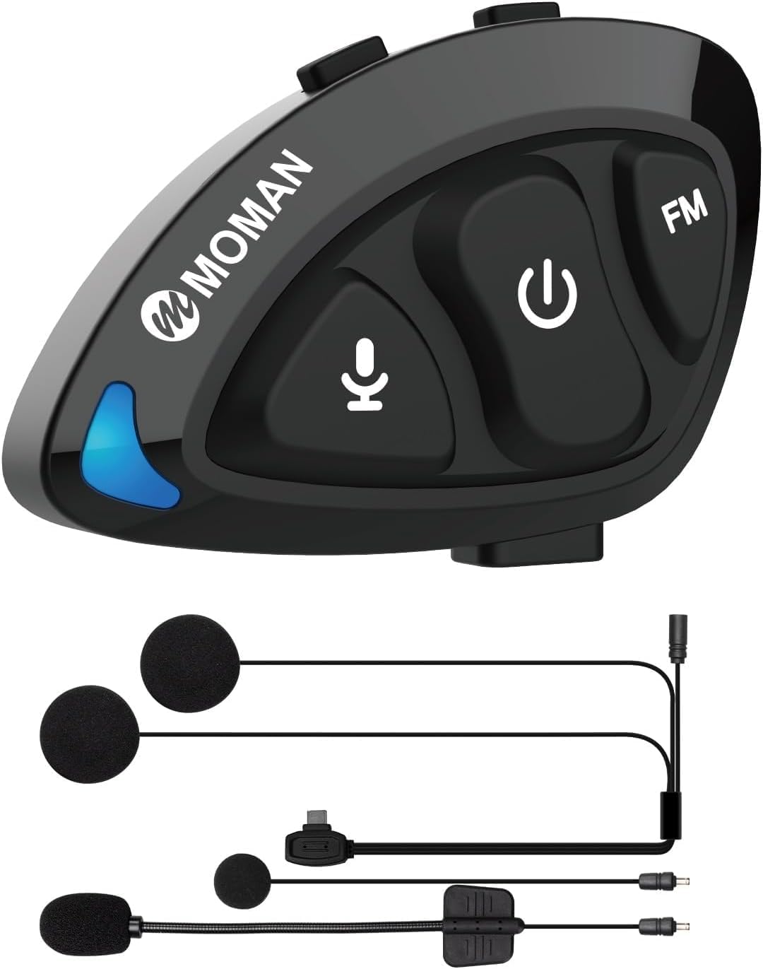 Moman Motorcycle Helmet Headset, RS-S Motorbike Helmet Speaker and Mic with HiFi Stereo/FM Radio/AI Voice/Hands-Free Call/IPX6 Waterproof/Noise Cancellation Earphone Headphone for Single Person Use