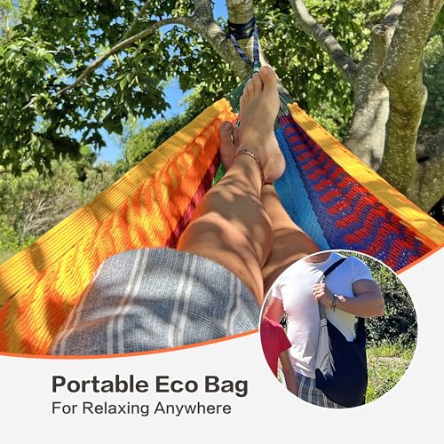 CHULIM Handwoven Mayan Hammock with 10ft Tree Straps, 550lbs Capacity Soft Rope Double Hammock, Portable Outdoor Hammock with Carry Bag for Camping Backyard Beach - Coffee - color: Coffee