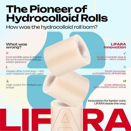 LIFARA Hydrocolloid Roll for Wound Care - Cut-to-Size, Hydrocolloid Patch Bandages with Self-Adhesive, Ultra Absorbent & Waterproof, First Aid Kit Essential (11.8mil/ 0.3mm Thickness, 2in*8ft) - size: 2in*8ft, 11.8mil/ 0.3mm Thickness