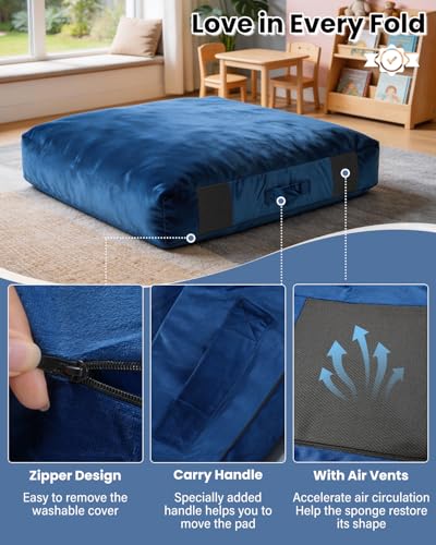 Crash Pads for Kids Sensory, Climbing Crash Pads, Crash Mat Sensory Room Play Equipment, Soft Foam Landing Zone, Luxe Velour, Cover Washable - size: 4FT