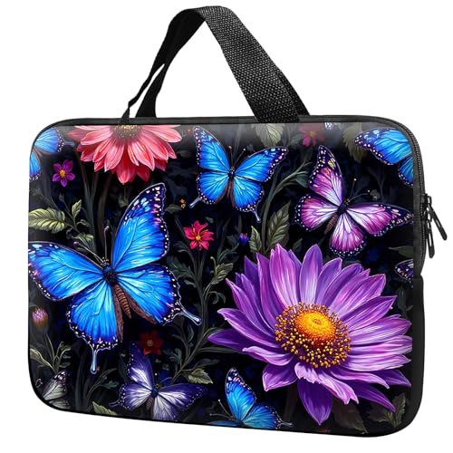 Laptop Sleeve with Handle 10 Inch, Waterproof Laptop Case Bag, Butterfly Flowers Pattern Design Computer Sleeve Compatible with MacBook Air, Pro, HP, Dell, Lenovo, ASUS - color: Butterfly Flowers, size: 10inch(9.7-10.5")