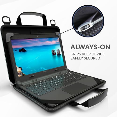 13-14 Inch Always-on Chromebook Protective Hard Case with Accessory Pouch and Adjustable Shoulder Strap - color: Deep Red