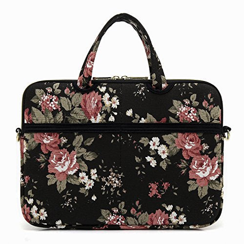 Black C Rose Patten water resistant Laptop Shoulder Messenger Bag Case Sleeve for 15 Inch 15.6 Inch Laptop,Laptop Briefcase - color: Black C Rose, size: 15-15.6 Inch