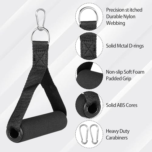 BLMHTWO 4PCS Resistance Band Handles, Heavy Duty Gym Handles Rope Exercise Handle with 4 Carabiners, Workout Handle for Cable Machine Attachment (Black)