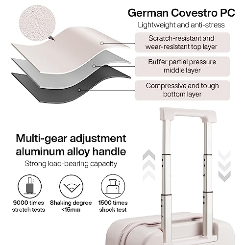 mixi Carry on Luggage, 20'' Suitcase Spinner Wheels Luggage Hardshell Lightweight Rolling Suitcases PC with Cover & TSA Lock for Business Travel, Off White（Slight Pink） - color: Off White(Slight Pink), size: 20in Carry on