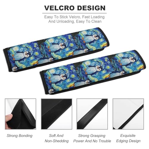 2 Pack Penguin Starry Night Car Seat Belt Pad Universal Soft and Comfortable Harness Pads Strap for Adult Use, Most Cars, Easy Install (No Tool) - color: Pattern 31